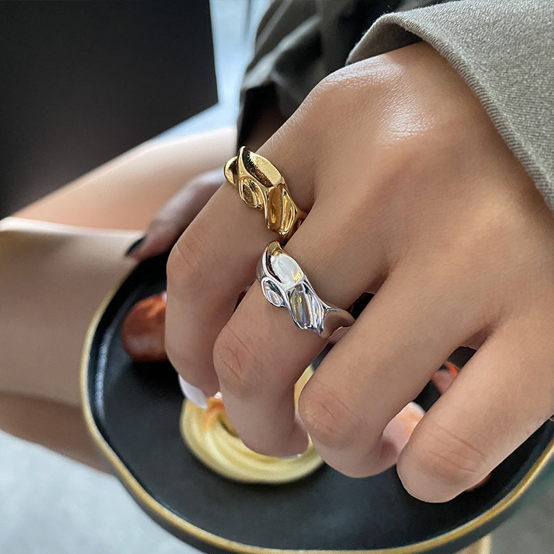 New Europe and America wind ins creative gold cold wind ring female index finger ring opening metal personality simple jewelry. nugget earrings