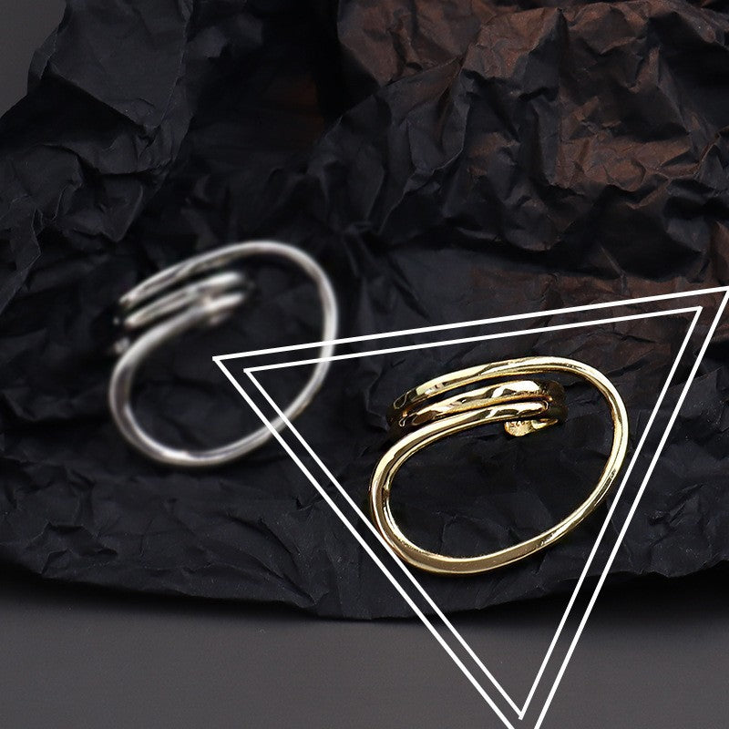 New geometric line opening ring female advanced irregular simple design Korean version of cold hip-hop ring nugget earrings