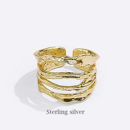 Double-layer Wavy Yellow Gold Nugget Rings Gold-plated Silver nugget earrings