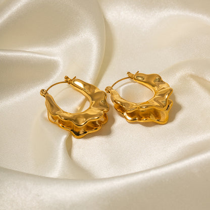 Wave Hoops Earrings, Gold Plated nugget earrings